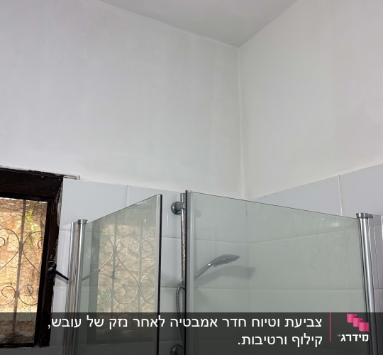 קירות ותקרה צבועים בלבן בחדר אמבטיה
